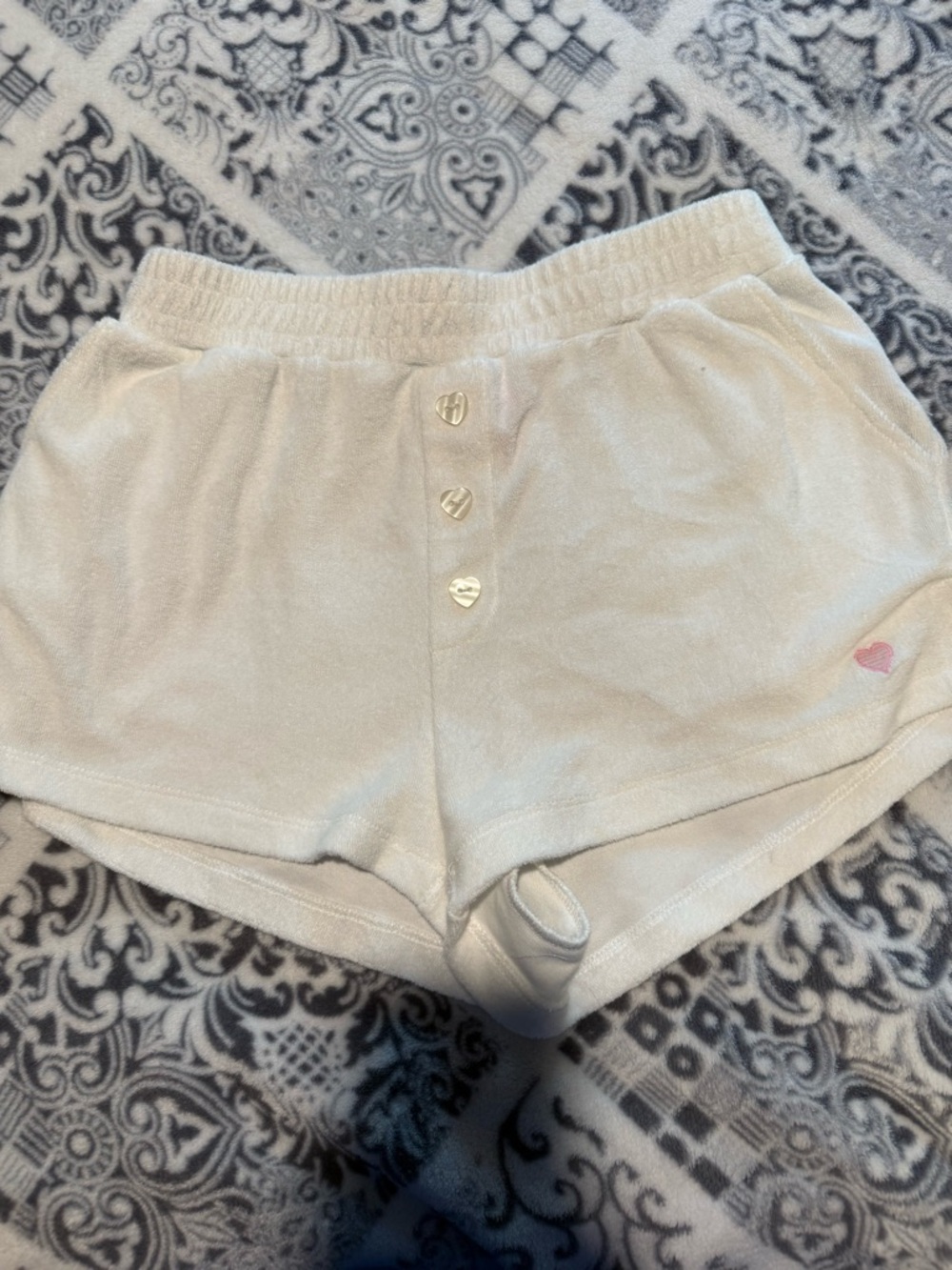 Stoney CloverSoft Cream Lounge Shorts with Heart Buttons